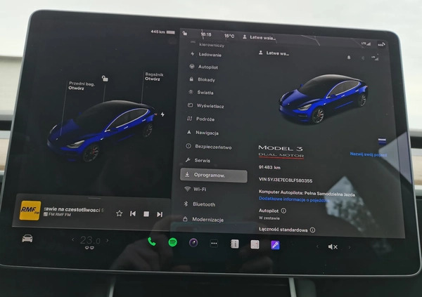 Tesla Model 3 cena 139605 przebieg: 92000, rok produkcji 2019 z Warszawa małe 781